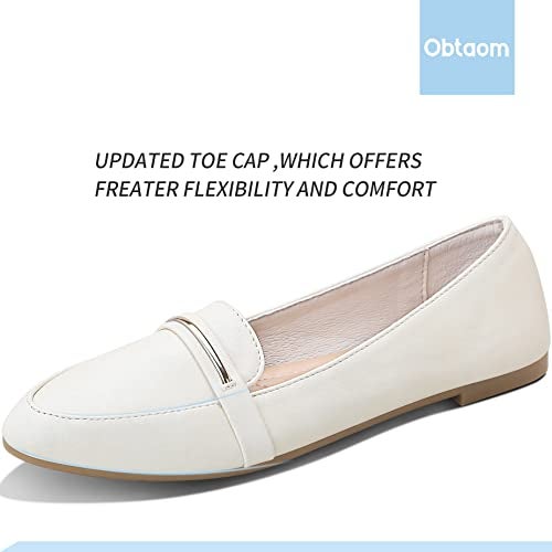 Obtaom Women's Faux Leather Ballet Flat,Comfortable Office Slip Ons,PU Working Loafer Flat(Beige US9) - Image 3