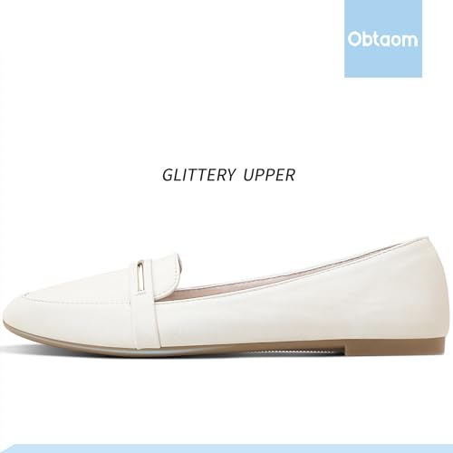 Obtaom Women's Faux Leather Ballet Flat,Comfortable Office Slip Ons,PU Working Loafer Flat(Beige US9) - Image 2