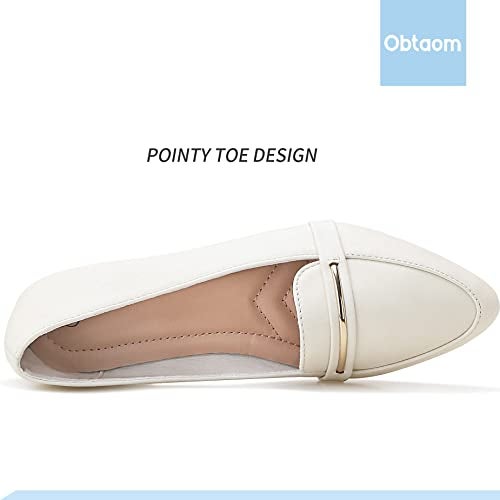 Obtaom Women's Faux Leather Ballet Flat,Comfortable Office Slip Ons,PU Working Loafer Flat(Beige US9) - Image 4