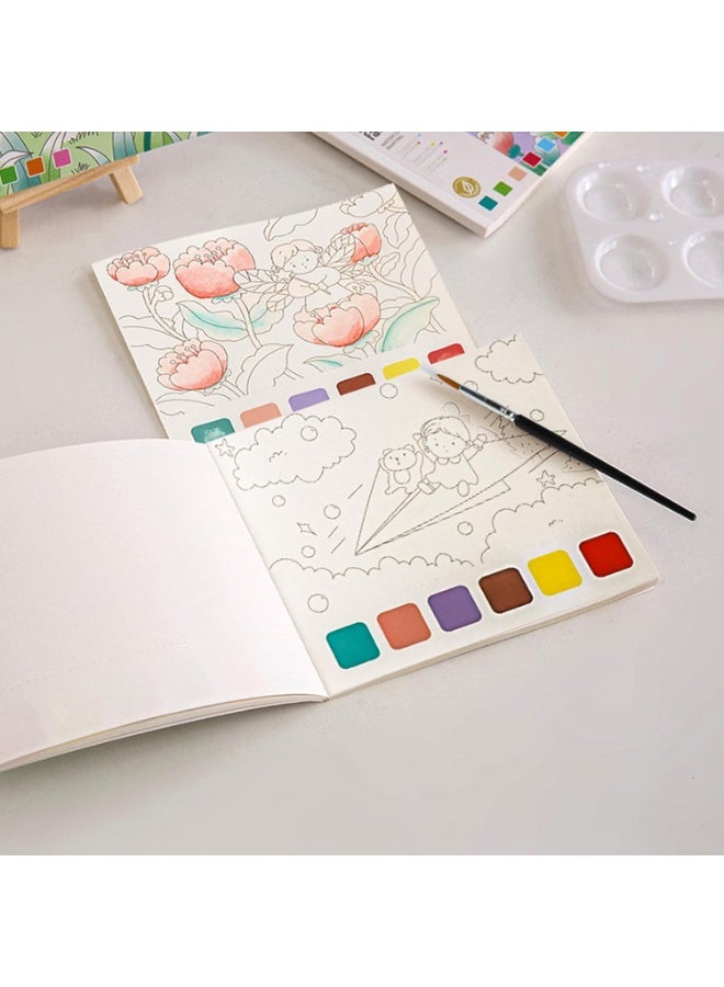 كتاب تلوين رسومات مع ألوان مائية سحرية وفرشه إبداعي للأطفال مكون من 20 صفحة نمط حكاية خرافية صيفية - Image 1