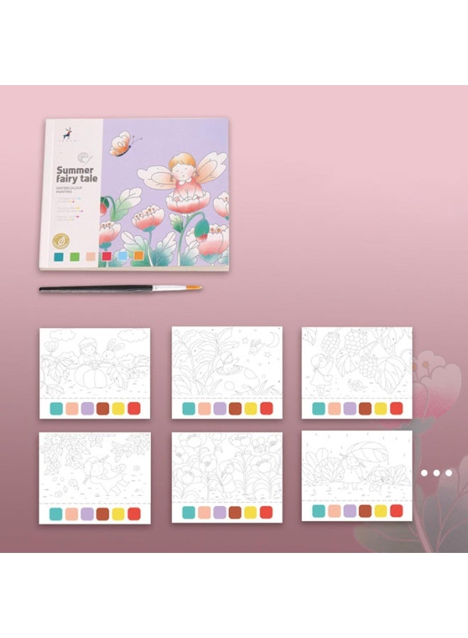 كتاب تلوين رسومات مع ألوان مائية سحرية وفرشه إبداعي للأطفال مكون من 20 صفحة نمط حكاية خرافية صيفية - Image 2