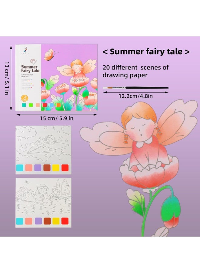 كتاب تلوين رسومات مع ألوان مائية سحرية وفرشه إبداعي للأطفال مكون من 20 صفحة نمط حكاية خرافية صيفية - Image 5