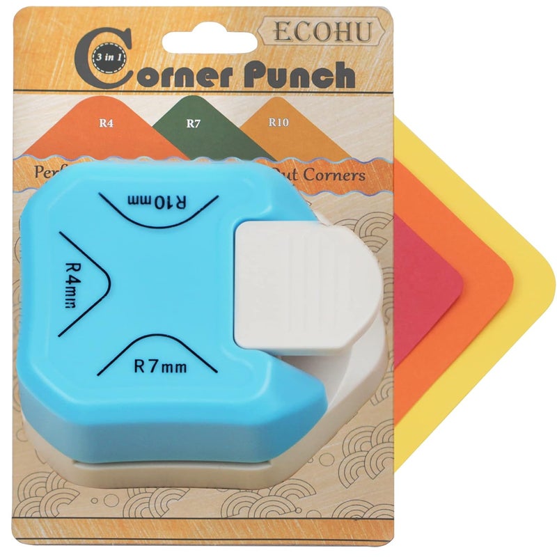 ECOHU Round Corner Puncher 3 in 1-3 Way Corner Cutter for Paper Craft (R4mm+R7mm+R10mm) for Cutting Different Corners, DIY Projects, Card Making & Scrapbooking - Image 1