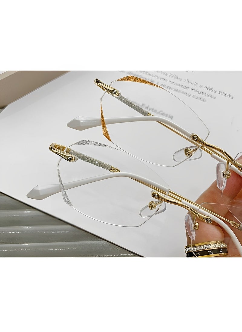 REOCLE - Women's Rimless Reading Glasses Frameless Metal Fashion Diamond Cut Edge Blue Light Computer Readers with Anti Eyestrain - Image 1