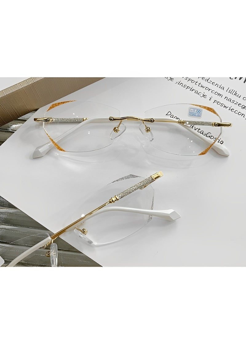 REOCLE - Women's Rimless Reading Glasses Frameless Metal Fashion Diamond Cut Edge Blue Light Computer Readers with Anti Eyestrain - Image 1