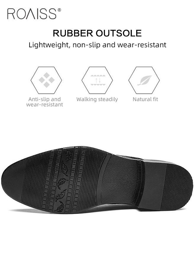 roaiss Men's Non-slip Leather Shoes Soft, Comfortable Durable Casual Classic Shoes Business Formal Shoes Pointed-Toe Lace-Up Wedding Shoes Low Top Flat Loafer Black - Image 4