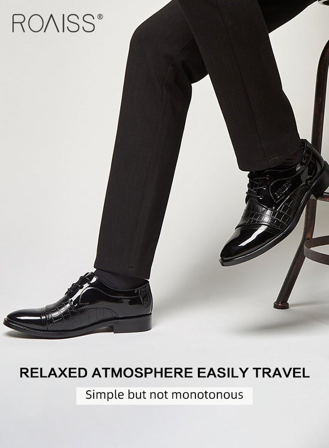 roaiss Men's Non-slip Leather Shoes Soft, Comfortable Durable Casual Classic Shoes Business Formal Shoes Pointed-Toe Lace-Up Wedding Shoes Low Top Flat Loafer Black - Image 3