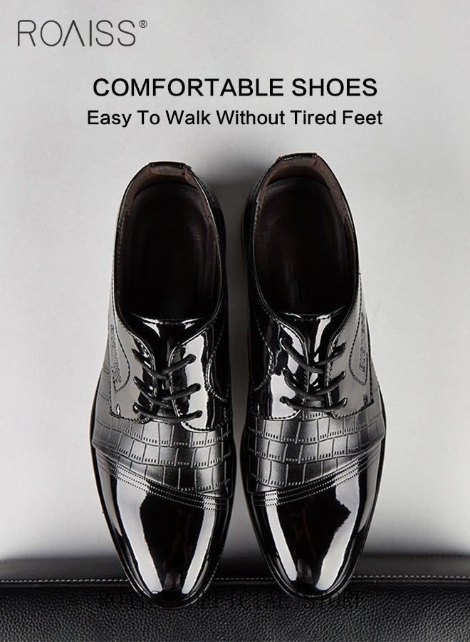 roaiss Men's Non-slip Leather Shoes Soft, Comfortable Durable Casual Classic Shoes Business Formal Shoes Pointed-Toe Lace-Up Wedding Shoes Low Top Flat Loafer Black - Image 5