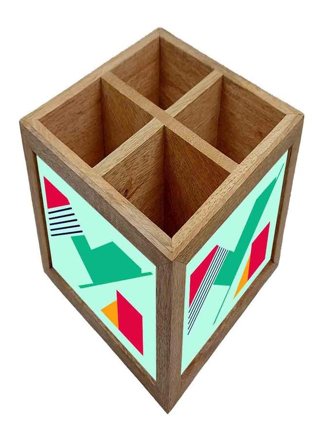 Nutcase Wooden Cutlery Stand Holder Silverware Caddy Spoons Forks Knives Organizer for Dining Table & Kitchen -Made in India-Spoons NOT Included - Blue Pattern - Image 2