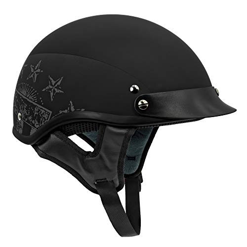 VCAN Cruiser Solid Flat Black Half Face Motorcycle Helmet (Star Flag, Medium) - Image 3