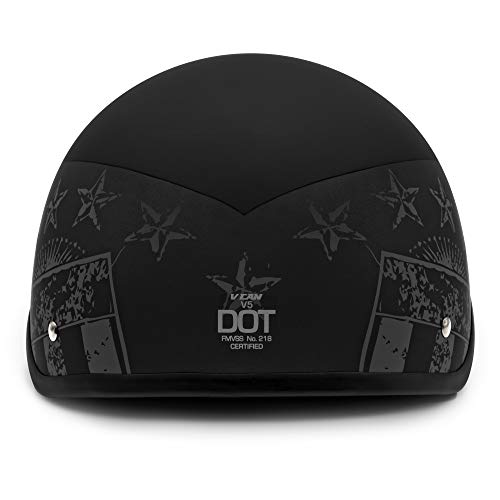 VCAN Cruiser Solid Flat Black Half Face Motorcycle Helmet (Star Flag, Medium) - Image 5