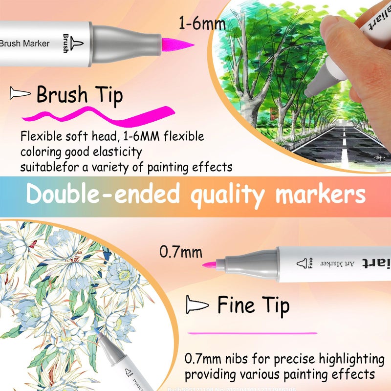 Caliart 180 Colors Alcohol Markers Brush Tip  Dual Tip Artists Coloring Markers Set Brush & Fine  Permanent Alcohol Based Colored Sketch Pens  Art Supplies Gifts For Adults Illustration Drawing - Image 2
