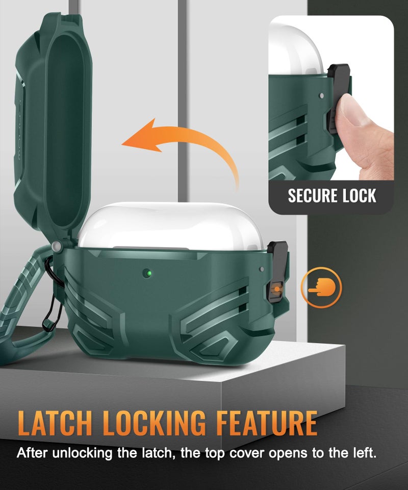 MOBOSI for AirPods Pro 3 Case with Lock, Compatible with AirPod Pro 3rd Generation Case [Compatible with MagSafe], Military Grade Protective Cover with Cleaner Kit & Keychain for Men(2025), Green - Image 4