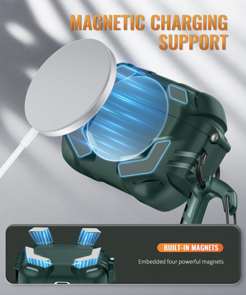 MOBOSI for AirPods Pro 3 Case with Lock, Compatible with AirPod Pro 3rd Generation Case [Compatible with MagSafe], Military Grade Protective Cover with Cleaner Kit & Keychain for Men(2025), Green - Image 3