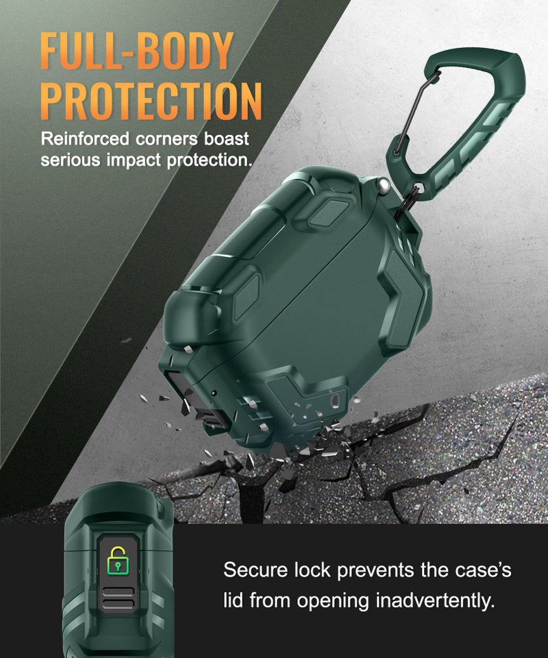 MOBOSI for AirPods Pro 3 Case with Lock, Compatible with AirPod Pro 3rd Generation Case [Compatible with MagSafe], Military Grade Protective Cover with Cleaner Kit & Keychain for Men(2025), Green - Image 5