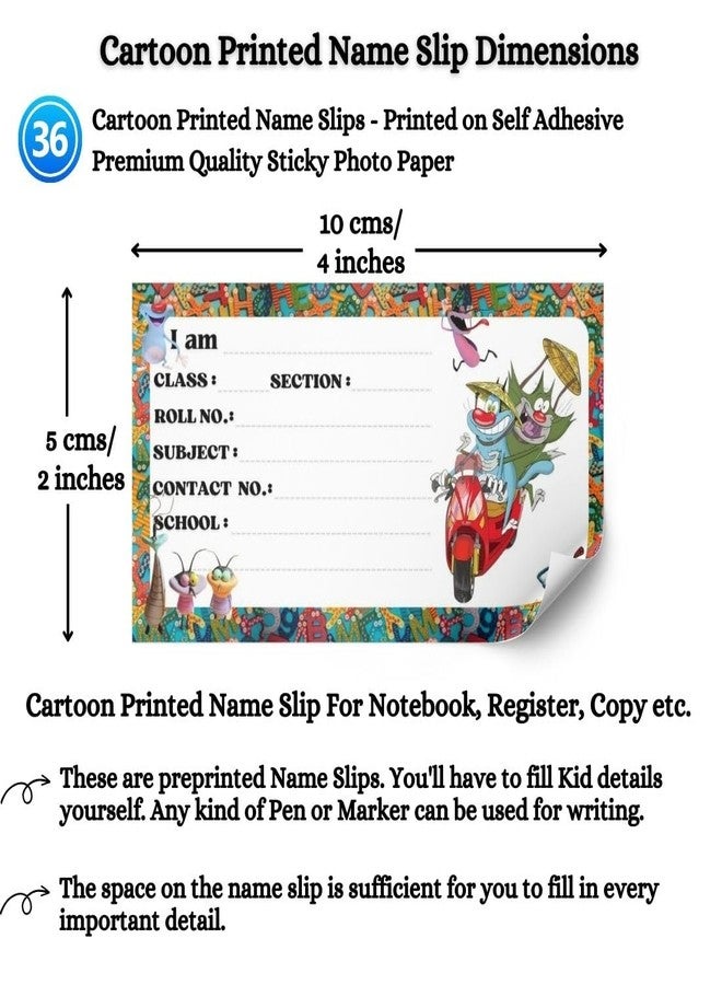 AanyaCentric Pack of 36 Cartoon Printed Name Slip for Kids | 10 x 5 cm | Self Fill in Sticky Labels for Book Register Copy - Image 3