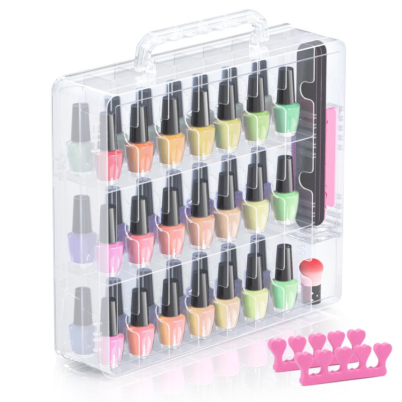 Beloving Nail Polish Organizer, 48 Bottles Transparent Nail Polish Holder with Adjustable Divider, Gel Nail Polish Storage Double Side Nail Polish Organizer Case for Storage Display - Image 1