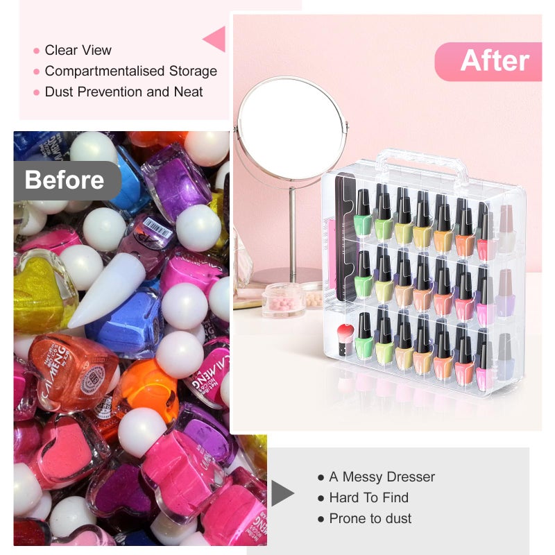 Beloving Nail Polish Organizer, 48 Bottles Transparent Nail Polish Holder with Adjustable Divider, Gel Nail Polish Storage Double Side Nail Polish Organizer Case for Storage Display - Image 4