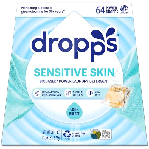 Dropps Sensitive Skin Laundry Detergent Pods, Crisp Breeze (64 Count) - Dermatologist Tested Laundry Pods - HE Compatible Laundry Supplies for Clean Clothes, Vegan & Dye-Free - Image 2