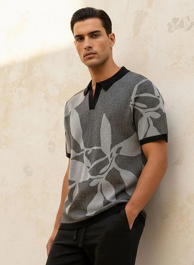 Iconic Iconic Short Sleeves Jacquard Polo T shirt