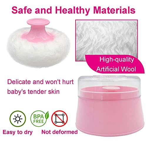 TERI BERI Bpa Free Baby Powder Puff Box,Large 2.8" Fluffy Body After-Bath Powder Case,Body Villus Powder Puff Container,Makeup Cosmetic Talcum Powder Container With Hand Holder (Pink) - 1 Count - Image 3