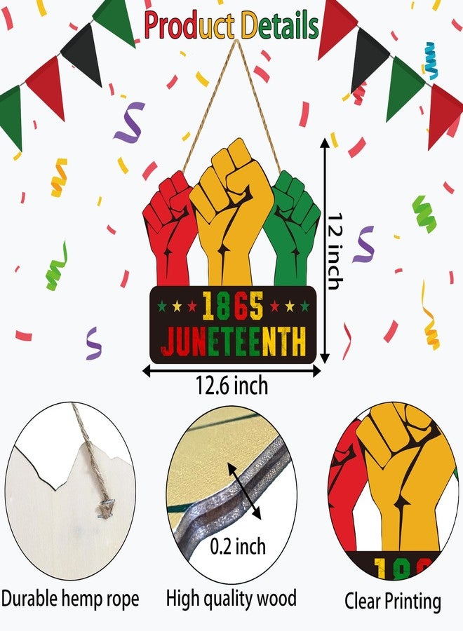 YUNKKIN Juneteenth Decorations Wooden Juneteenth 1865 Hanging Sign Juneteenth Wreaths for Front Door Decorations Freedom Day Party Indoor Wall Decor for African American Festival Celebration - Image 2