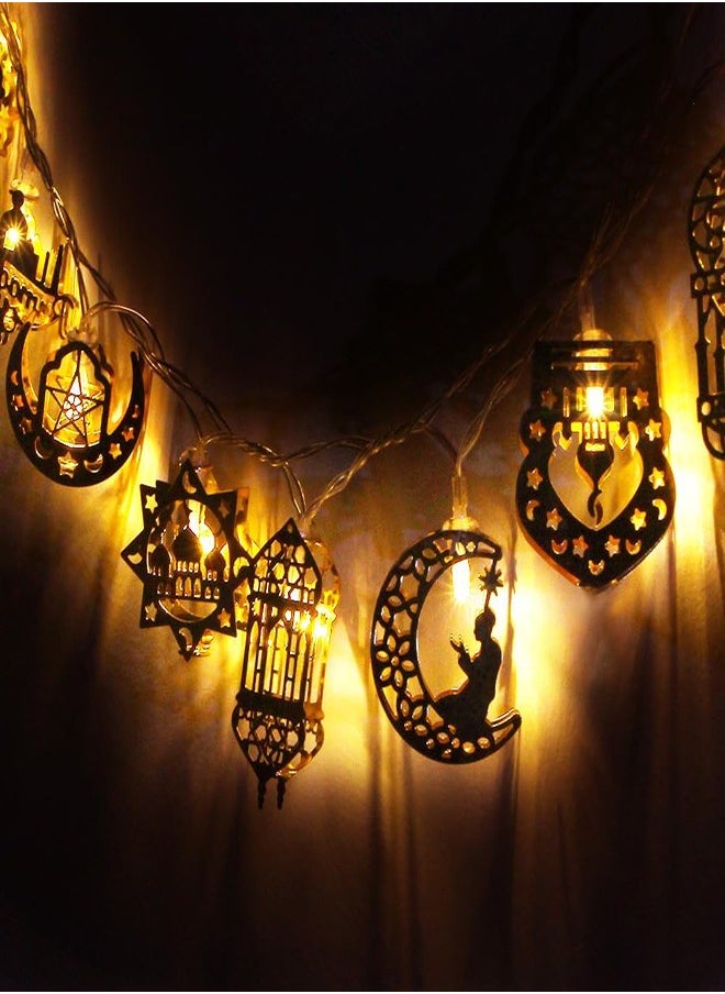 فلاي هسو زينة رمضان أضواء 3 متر 20 ضوء ستارة خيطية مزخرفة مرصعة بالنجوم أضواء رمضان أقمار ونجوم وفانوس وقلعة إضاءة ليلية LED لحفلة ديكور المنزل في رمضان  - Image 5