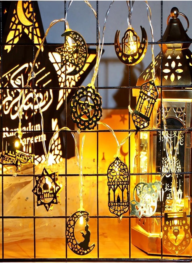 فلاي هسو زينة رمضان أضواء 3 متر 20 ضوء ستارة خيطية مزخرفة مرصعة بالنجوم أضواء رمضان أقمار ونجوم وفانوس وقلعة إضاءة ليلية LED لحفلة ديكور المنزل في رمضان  - Image 4