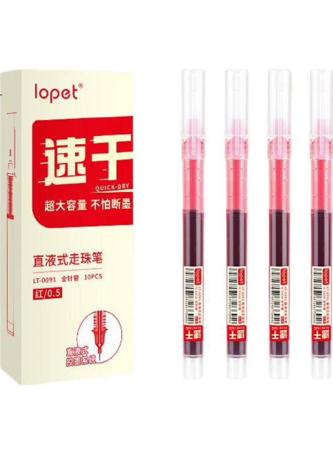 Lopet Red Pen Neutral Pen Quick-Drying Liquid Red Neutral Pen 0.5Mm Needle Tip Signature Pen Correction Marker Water Pen Large Capacity Lt-0091 Red 10-Pack - Image 2