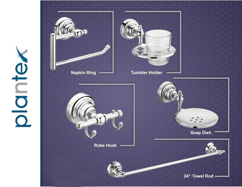 plantex Plantex Stainless Steel 304 Grade Bathroom Accessories Set/Bathroom Hanger for Towel/Towel Bar/Napkin Ring/Tumbler Holder/Soap Dish/Robe Hook (Skyllo - Pack of 10)  - Image 2