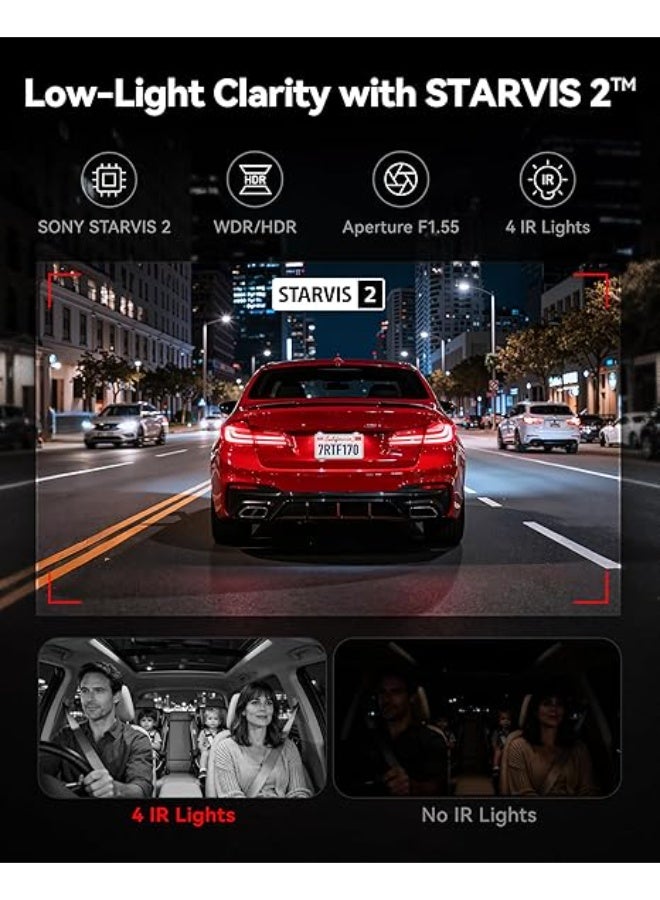REDTIGER 4K 3 Channel Dash Cam 5G WiFi Built-in GPS, Included 64GB Card, 2160P+1080P+1080P Front and Rear Inside, Loop Recording, Triple Car Camera with 3 Inch Screen, IR Night Vision, Parking Mode - Image 3
