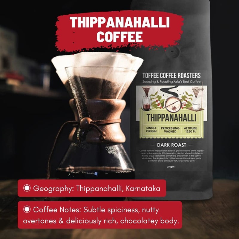 Toffee Coffee Roasters | Thippanahalli Coffee | As Seen On Shark Tank | Arabica | Dark Roast | Grounded Coffee Notes: Nutty and Chocolaty (Aeropress, 250gm) - Image 5