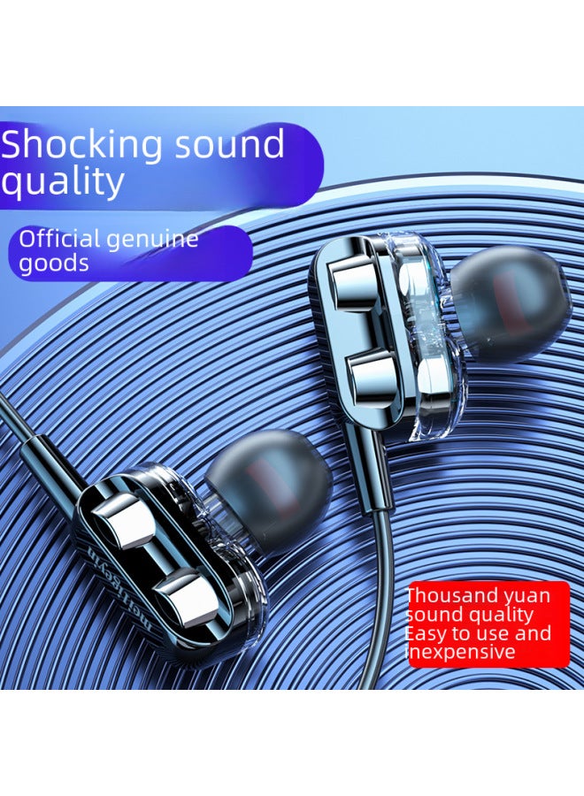 Direct In-ear Dynamic Circle Wired Control Earphones Compatible Android Straight Plug Wired Earphones-Color:Double Horn Black Silver  - Image 5