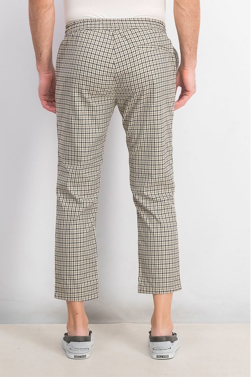 TOPMAN Men Regular Fit Houndstooth Printed Drawstring Pant, Stone - Image 3