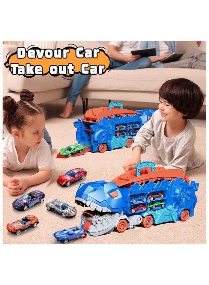 13 in 1 Dinosaur Toys for 3-7, Dinosaur Transport Truck with 12 Metal Cars, City Dinosaur Ultimate Hauler Track Toy, Transforms into Stomping Standing Dinosaur Toddler Toys Gifts for Kids Ages 3+（12 Cars） - Image 3