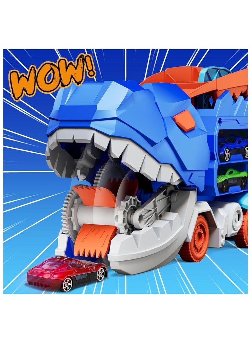 13 in 1 Dinosaur Toys for 3-7, Dinosaur Transport Truck with 12 Metal Cars, City Dinosaur Ultimate Hauler Track Toy, Transforms into Stomping Standing Dinosaur Toddler Toys Gifts for Kids Ages 3+（12 Cars） - Image 2