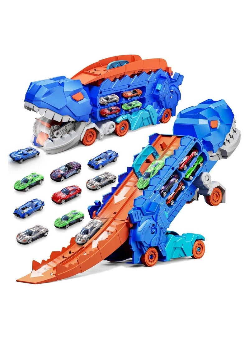 13 in 1 Dinosaur Toys for 3-7, Dinosaur Transport Truck with 12 Metal Cars, City Dinosaur Ultimate Hauler Track Toy, Transforms into Stomping Standing Dinosaur Toddler Toys Gifts for Kids Ages 3+（12 Cars） - Image 1