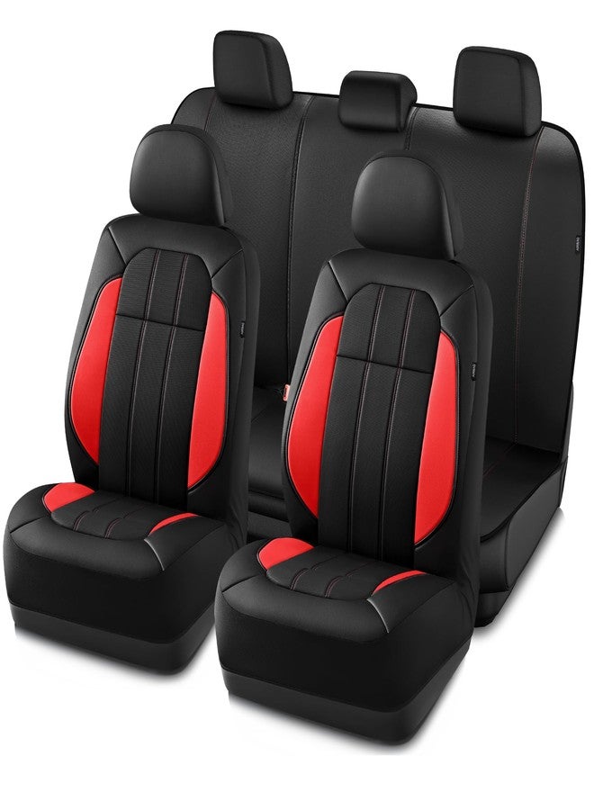 Road Comforts Premium Leather Full Set Seat Covers - Luxurious, Airbag-Compatible, Universal Fit for Cars, SUVs, Trucks, and Vans, Complete Front and Rear Protection - Red - Image 1