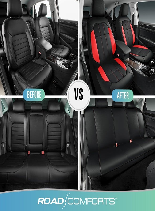 Road Comforts Premium Leather Full Set Seat Covers - Luxurious, Airbag-Compatible, Universal Fit for Cars, SUVs, Trucks, and Vans, Complete Front and Rear Protection - Red - Image 3