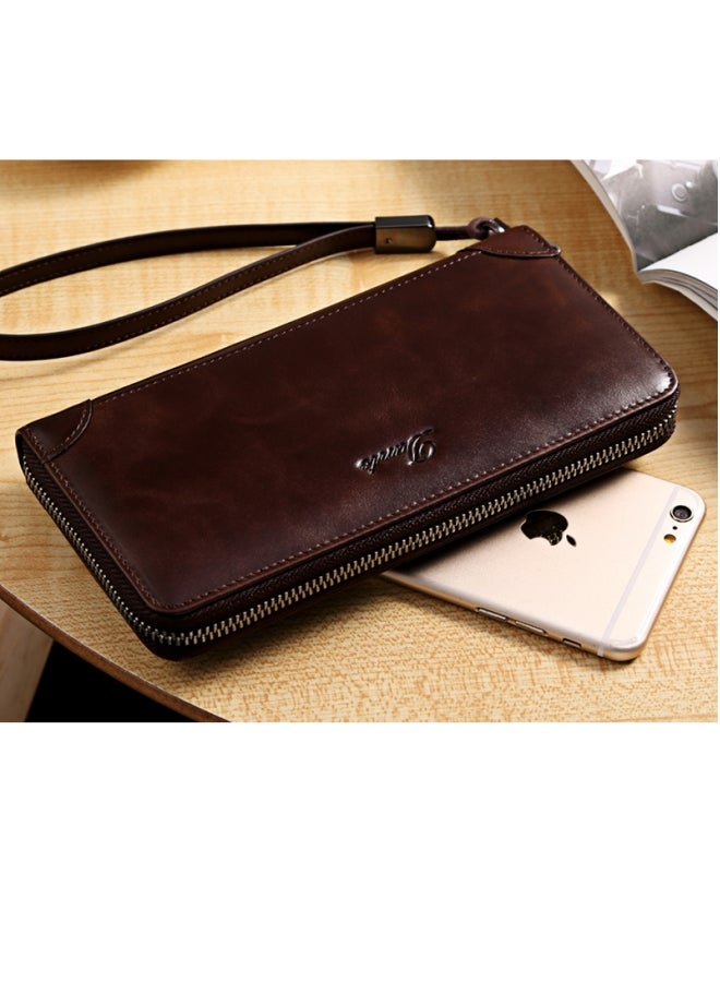 Dante Men's Clutch Bag RFID Anti-theft Brush Retro First Layer Cowhide Long Wallet Oil Wax Brown (Cowhide Anti-card Swiping) - Image 2