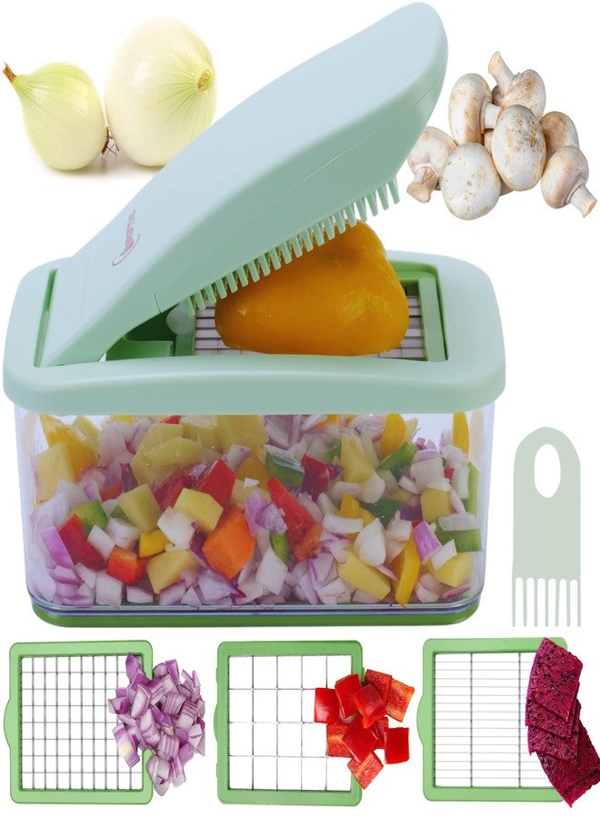 Brieftons QuickPush Food Chopper: Vegetable Dicer Slicer, Onion Cutter, 3 Extra-Large Blades with 200% More Cutting Area to Chop Dice Slice Vegetables, 2.6-Quart Container - Image 1