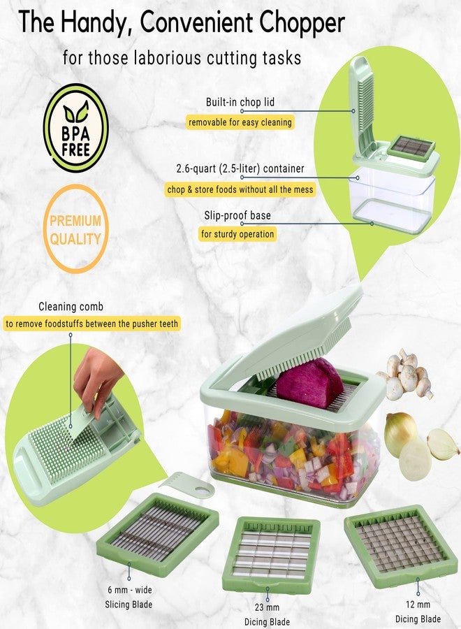 Brieftons QuickPush Food Chopper: Vegetable Dicer Slicer, Onion Cutter, 3 Extra-Large Blades with 200% More Cutting Area to Chop Dice Slice Vegetables, 2.6-Quart Container - Image 5
