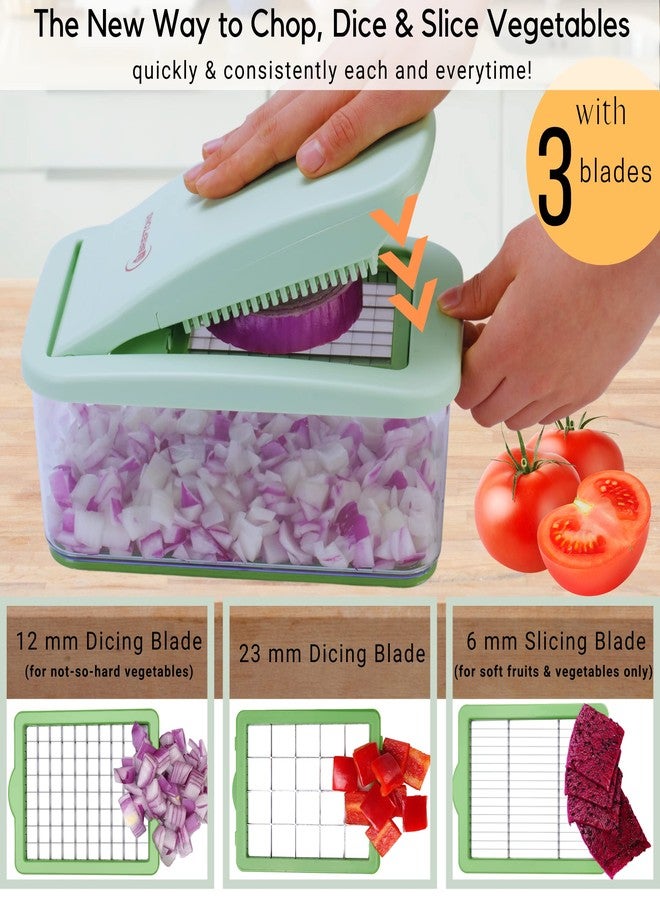 Brieftons QuickPush Food Chopper: Vegetable Dicer Slicer, Onion Cutter, 3 Extra-Large Blades with 200% More Cutting Area to Chop Dice Slice Vegetables, 2.6-Quart Container - Image 2