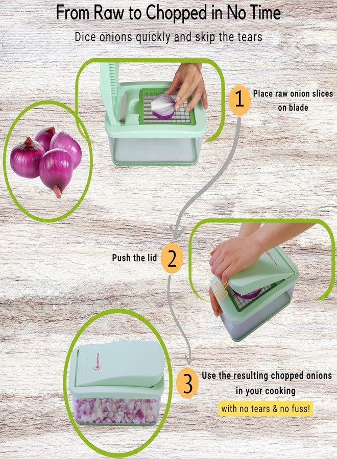 Brieftons QuickPush Food Chopper: Vegetable Dicer Slicer, Onion Cutter, 3 Extra-Large Blades with 200% More Cutting Area to Chop Dice Slice Vegetables, 2.6-Quart Container - Image 3
