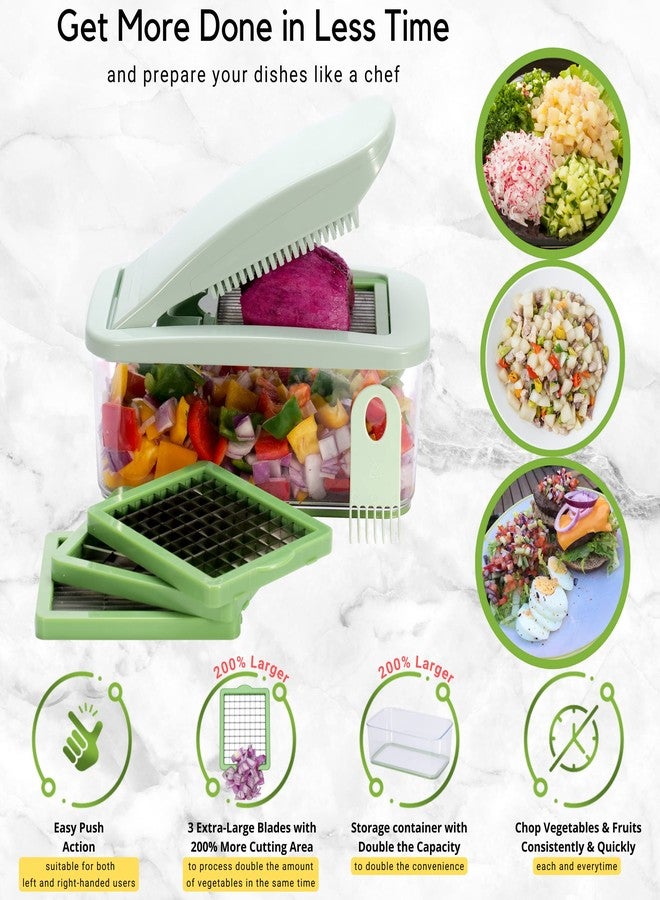 Brieftons QuickPush Food Chopper: Vegetable Dicer Slicer, Onion Cutter, 3 Extra-Large Blades with 200% More Cutting Area to Chop Dice Slice Vegetables, 2.6-Quart Container - Image 4