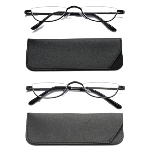 Viseng 2 Pairs Half Frame Reading Glasses for Women Men Slim Half Moon Lens Readers Metal Semi Rimless eyewear +1.5 - Image 1