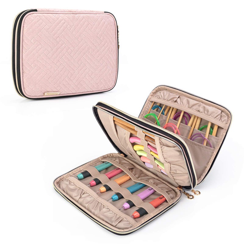 Teamoy Teamoy Crochet Hook Caseup to 8 Circular Knitting Needle Storage Bag Travel Organizer Bag for Crochet Hook and Knitting Accessories Misty Rose Bag Only Patent Design 