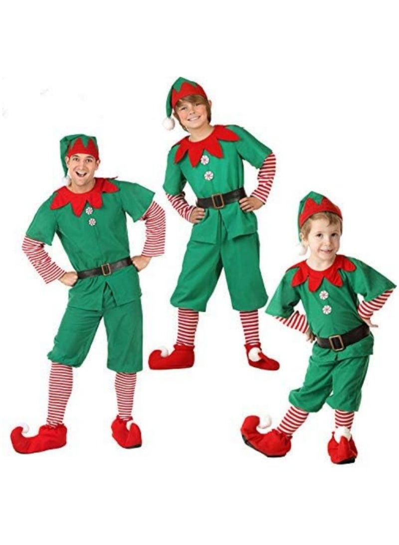 AUTOYSUR Christmas Elf Costume, Men Kid Elf Cosplay Costume with Santa Dress+ Pants+Hat+ Belt for Men Boys Cosplay  - Image 1