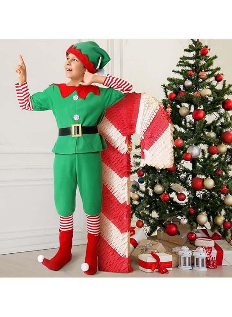 AUTOYSUR Christmas Elf Costume, Men Kid Elf Cosplay Costume with Santa Dress+ Pants+Hat+ Belt for Men Boys Cosplay  - Image 4