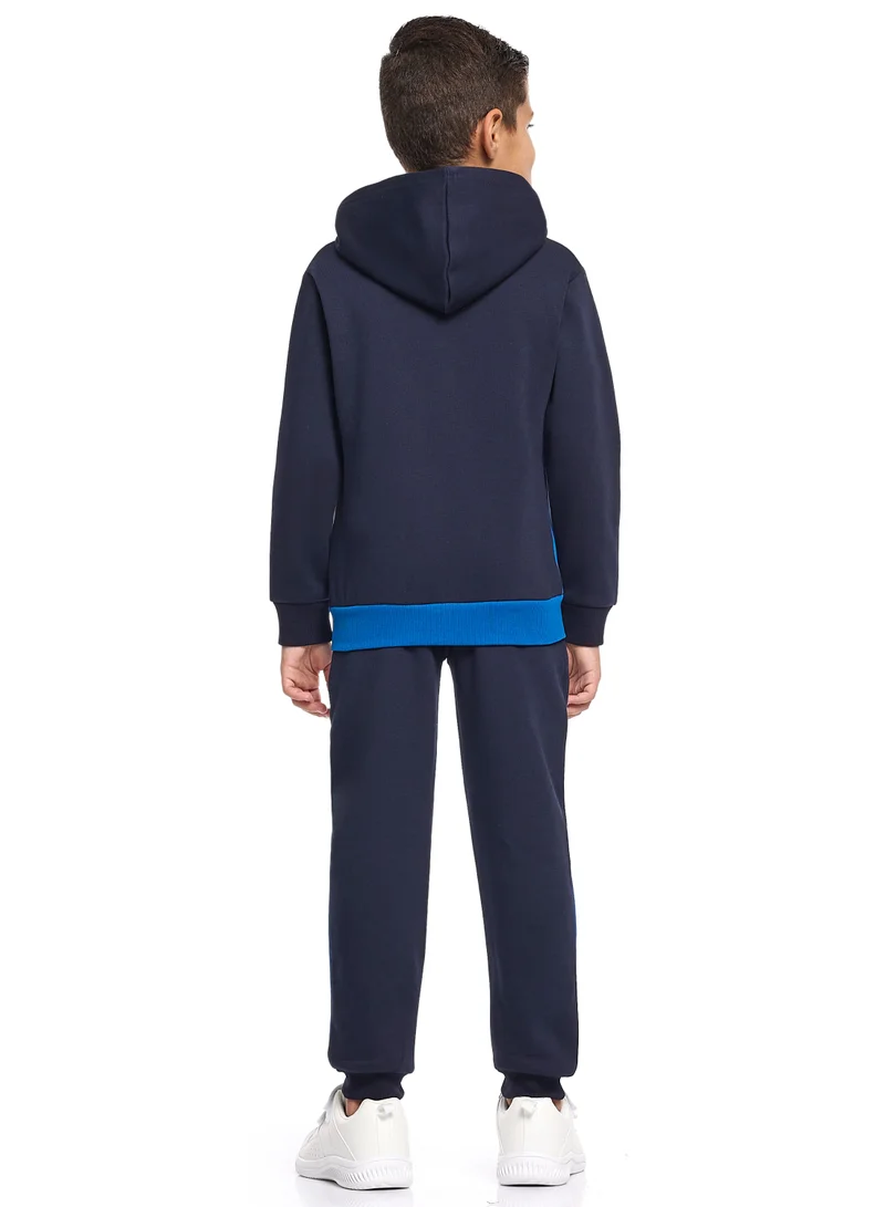 victor and jane Boys’ Navy &amp; Blue Colorblock Hoodie Tracksuit – Zip-Up Sweatshirt &amp; Joggers Set